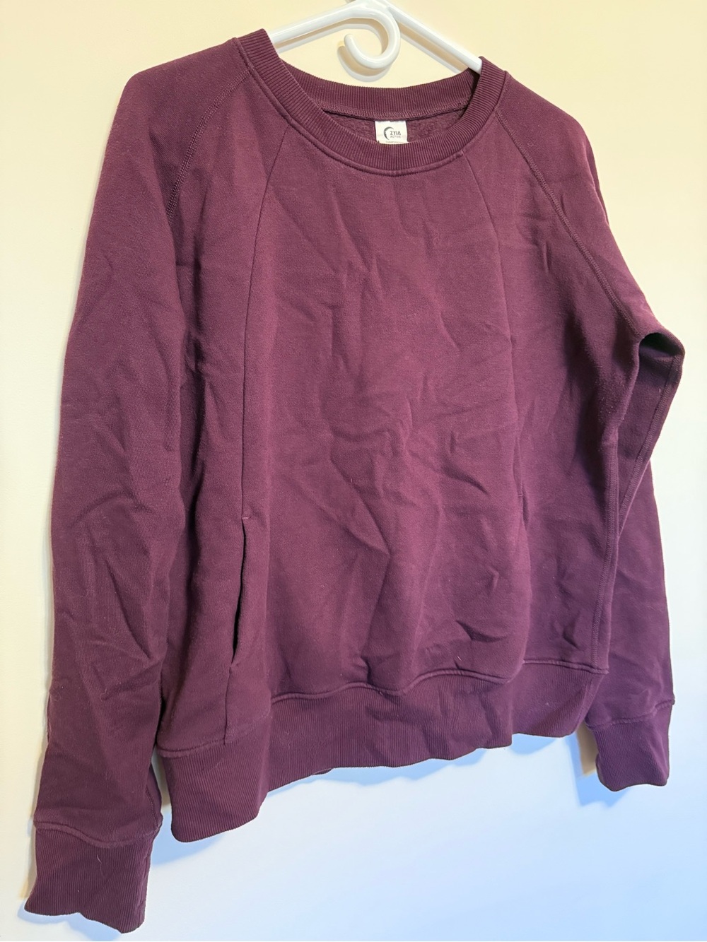 ZYIA Active Oh So Soft Crew Neck Pullover in Plum